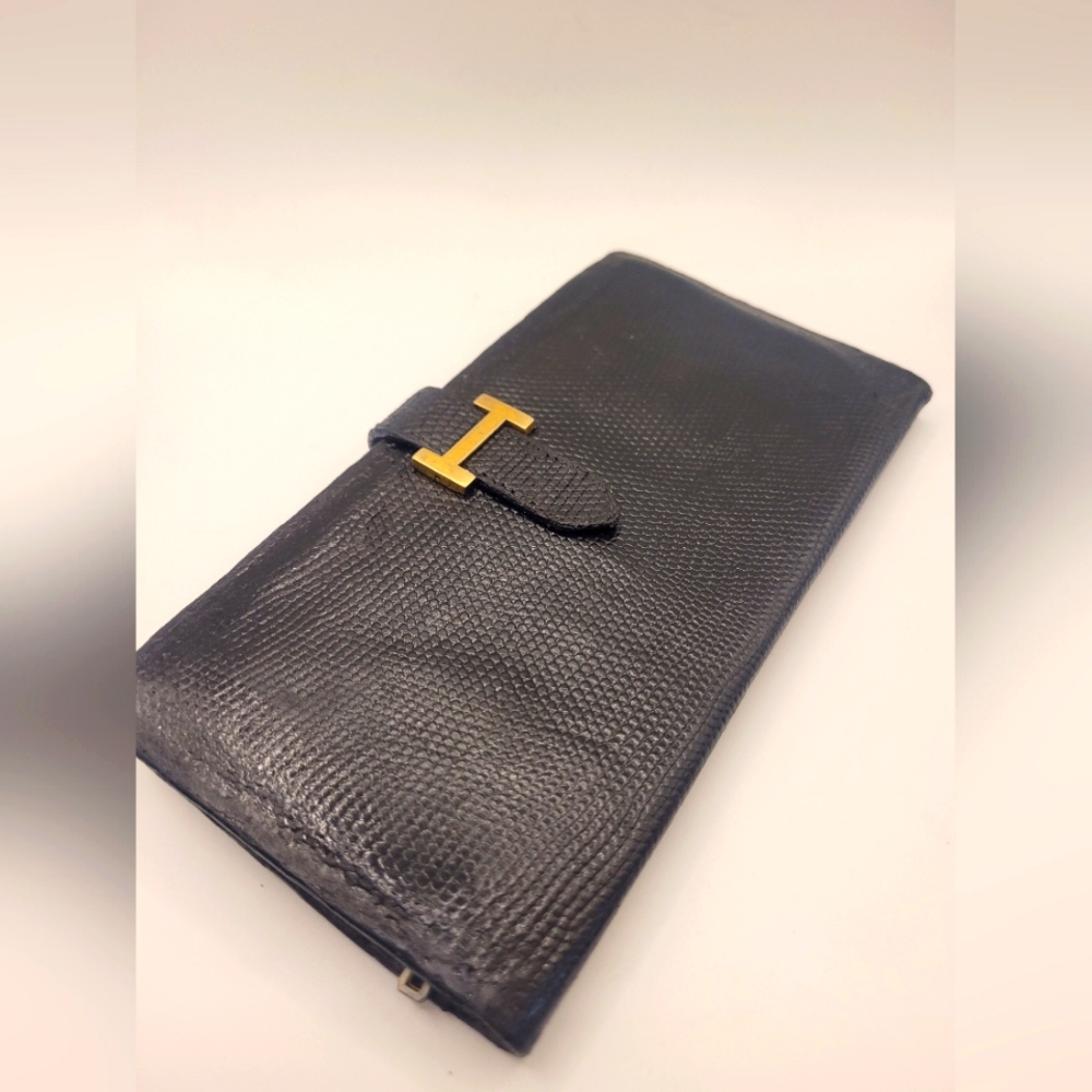 Hermes 2001 Black Lizard BEARN Wallet 